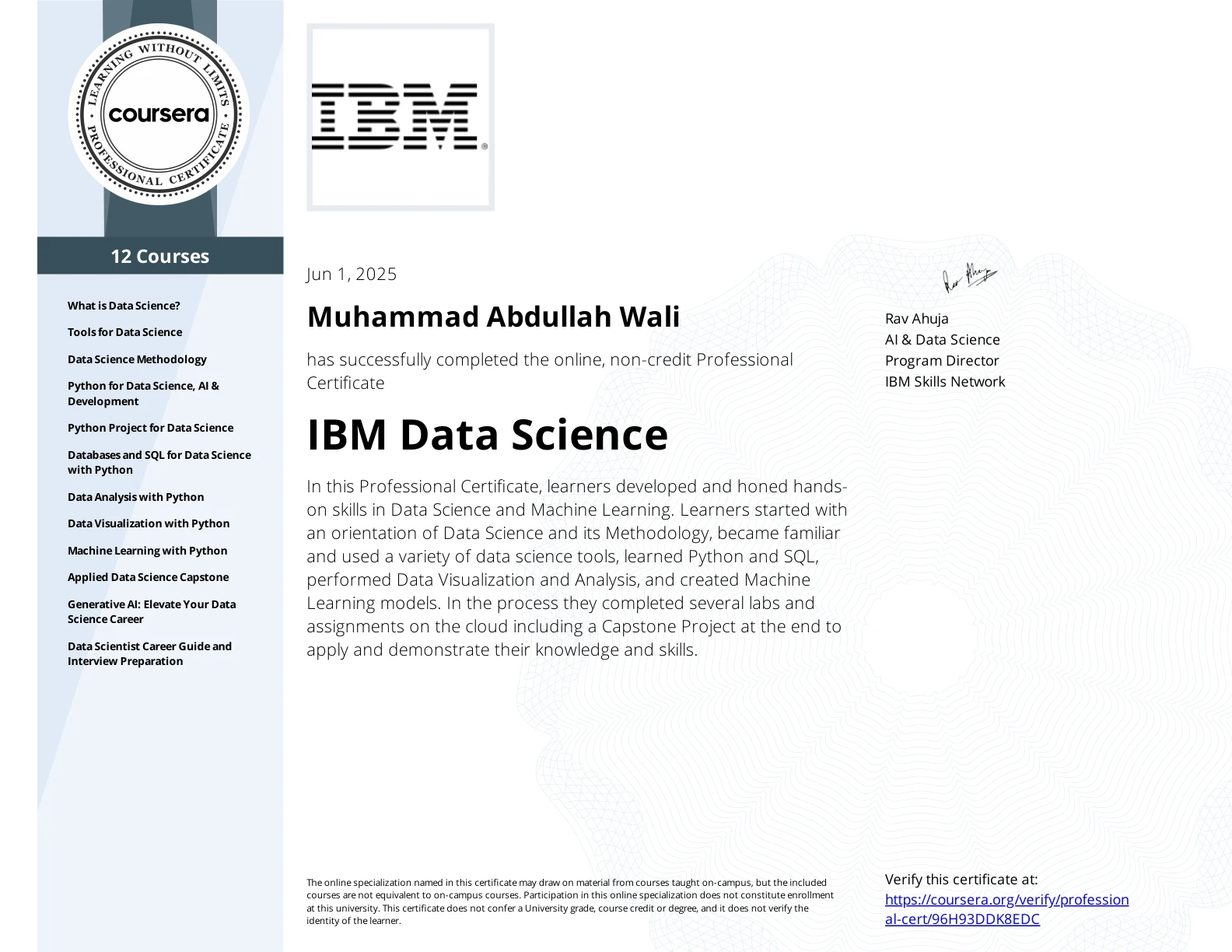 IBM Data Science Professional certificate